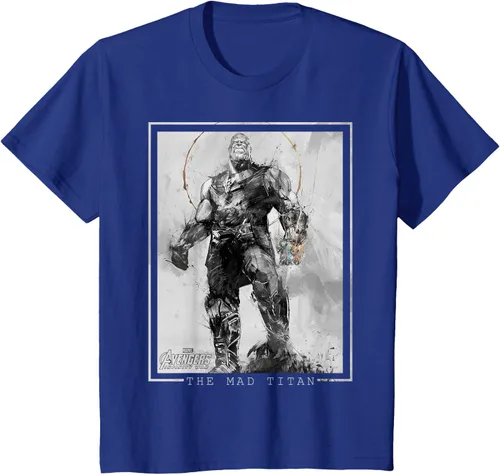 Vista 47 de Marvel Avengers Infinity War Thanos Sketch Graphic Camiseta Negro
