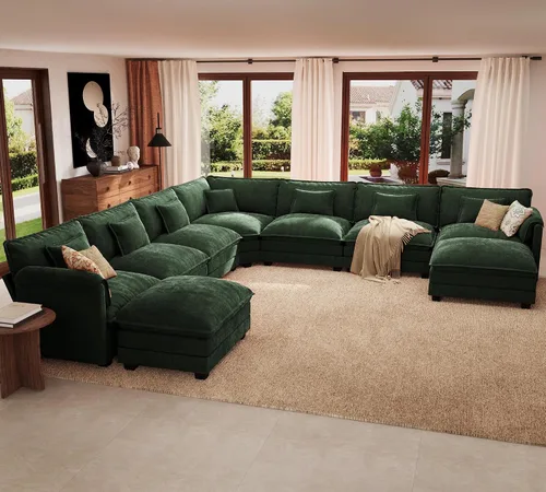 Vista 41 de ELUCHANG Sofá Seccional Modular en Forma de L de 113 pulgadas, cómodo sofá nube de 4 asientos con otomana móvil, sofá de asiento profundo para sala
