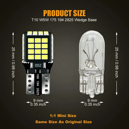 Vista 2 de 48-LEDs Launch T10 194 2825 Bombilla LED Blanca 6000K 12V Super Brillante 158 160 168 175 W5W 168NA 194NA Reemplazo para Luz Interior de Coche