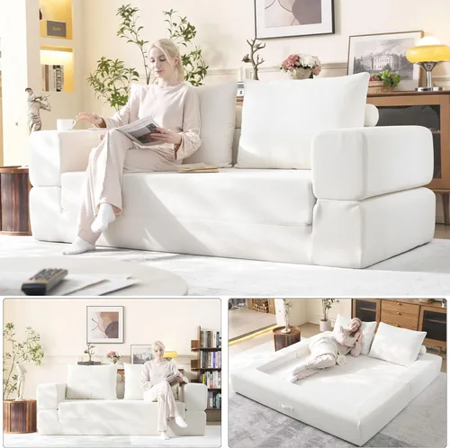 Vista 14 de WHGBJA Sofá cama 3 en 1 para sala de estar/dormitorio, convertible, modular Tumbona sin huesos de 79 pulgadas, sofá biplaza de gran tamaño, sofá
