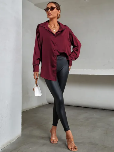 Vista 5 de LYANER Blusa de manga larga con cuello en V y botones para mujer