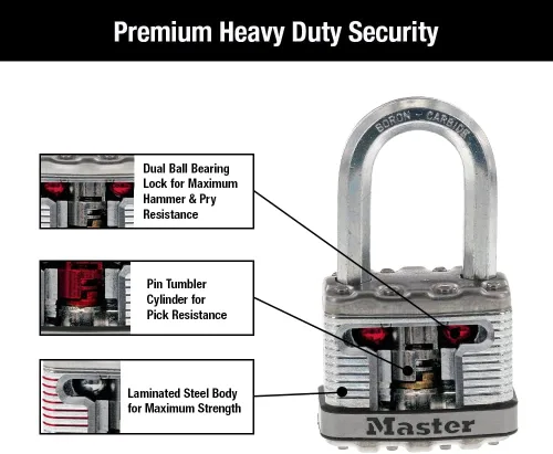 Vista 4 de Master Lock M5XDLF Magnum - Candado resistente con llave, 1 unidad, color plateado