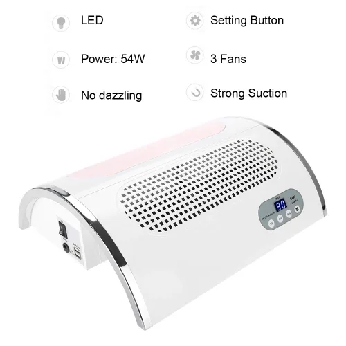 Vista 8 de Aspiradora 3 en 1 para secadora de uñas, dispositivo de curado para manicura + ventilador de extracción de polvo para diseño + luz LED, herramienta