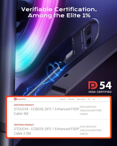 Vista 3 de Stouchi - Cable DisplayPort 2.1 de 13 pies con certificación VESA de 80 Gbps UHBR20 DP 16K 8K @240Hz 4K @360Hz FreeSync G-Sync DSC 1.2a Gris