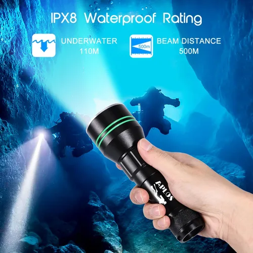 Vista 3 de APLOS AP50 Linterna de Buceo, Antorcha de Buceo 5000 Lúmenes Super Brillante, IPX8 Impermeable para Buceo Nocturno Bajo el Agua, Luz Sumergible