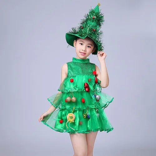 Vista 7 de Gamivast Kids Girls Christmas Tree Costume Ruffle Layered Dress Cute Cosplay Costumes Xmas Dress + Hat 2 Piece Outfit Sets