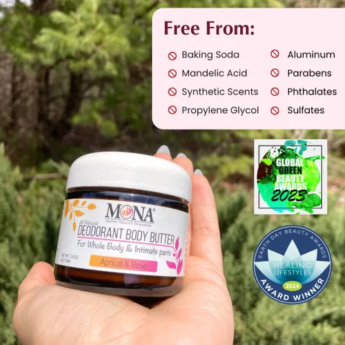 Vista 6 de MONA Desodorante natural para todo el cuerpo y partes íntimas, crema desodorante para mujeres, hombres y adolescentes, sin aluminio, bicarbonato