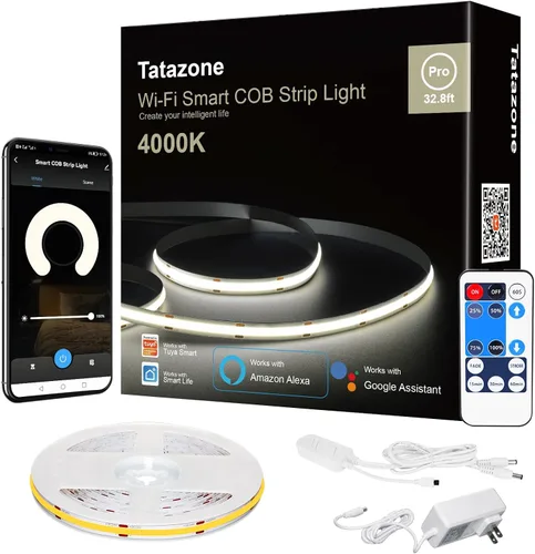 Vista 8 de Tatazone - Tira de luces LED inteligente COB de 2000K color naranja con aplicación y control remoto, 16.4 pies, tira de luz LED WiFi amarilla