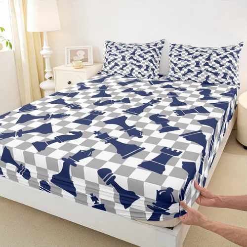 Vista 6 de Erosebridal Juego de sábanas de ajedrez internacional, tamaño individual, juego de ropa de cama de ajedrez para niños, adolescentes y adultos, juego