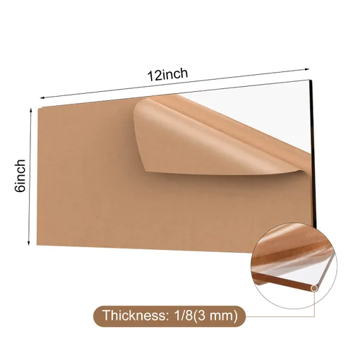 Vista 2 de INTELLIMADE, Hoja acrílica de plexiglás de 6 x 12 pulgadas, panel rectangular de 1/8 pulgadas de grosor, tablero de vidrio de plexiglás fundido