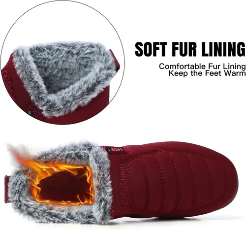 Vista 3 de SHIBEVER Botas de nieve para mujer, botines de invierno, impermeables, de cuero sintético, botas de moda con cremallera lateral, 5