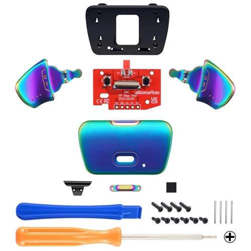 Vista 3 de Metallic Rainbow Aura Blue & Purple Real Metal Buttons (RMB) Version K1 K2 Buttons Housing & Remap PCB Board for PS5 Controller eXtremeRate Rise