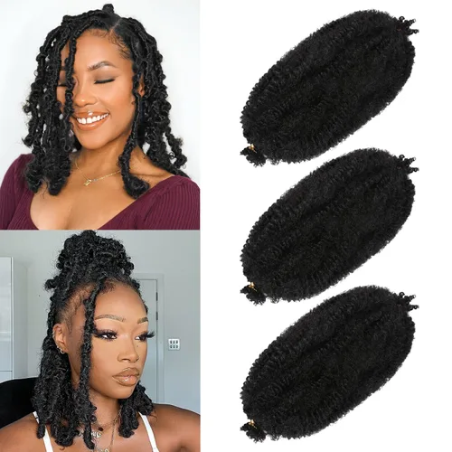 Vista 24 de Cabello para Trenzas Marley Twist de 10 pulgadas Negro 3 Paquetes Cabello Afro Twist Elástico Preseparado para Locs Suaves Cabello Spring Twist