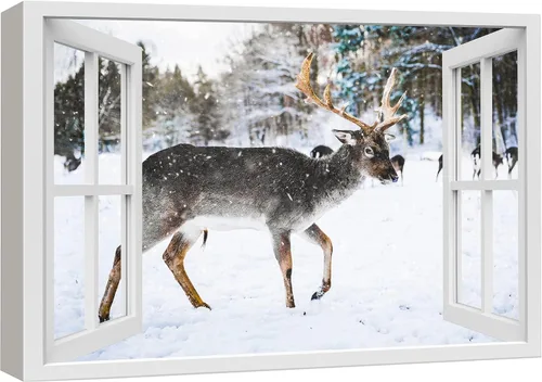 Vista 40 de wall26 - Cuadro en lienzo para pared, vista de ventana, celebración del 4 de julio, fuegos artificiales en el puerto de NYC, celebraciones