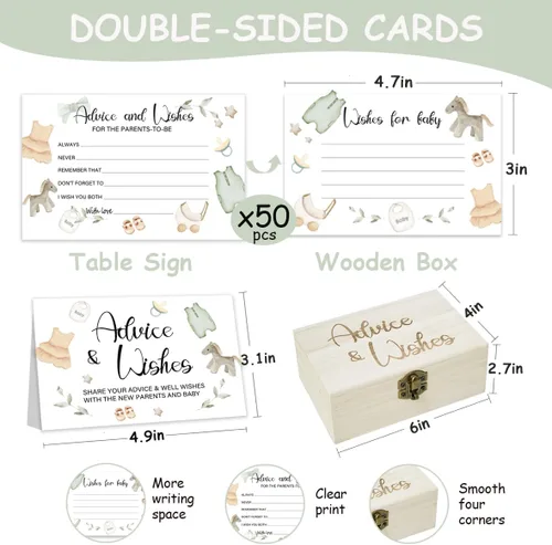 Vista 2 de 50 tarjetas de consejos para baby shower para juegos de baby shower, caja de consejos de ropa de bebé y tarjetas de deseos para nuevos padres