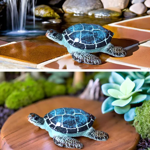 Vista 4 de Figura de tortuga pequeña de estrella morada, decoración de tortugas marinas, estatua de resina, azul Garden Coastal Beach Shelf Lawn Decor
