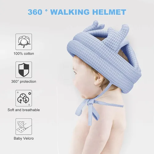 Vista 4 de Lindo casco de bebé para bebé, sin golpes, cojín de seguridad para la cabeza, gorro de protección ajustable suave para la cabeza de los niños, gorro