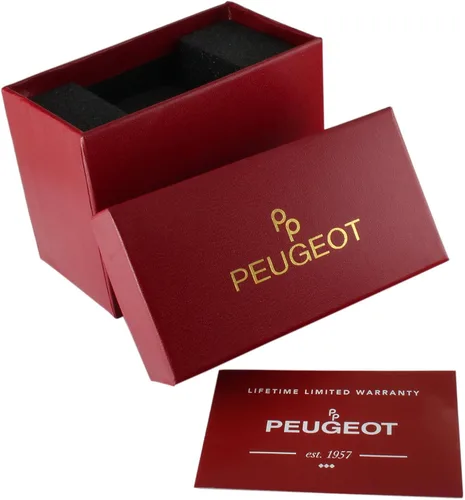 Vista 9 de Peugeot Reloj redondo acentuado de cristal para mujer, estilo novio con correa de cuero genuino