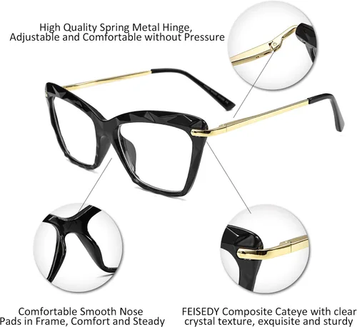 Vista 5 de FEISEDY Marco de gafas de ojo de gato, lentes transparentes, gafas para mujer B2440