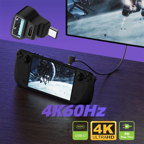 Vista 8 de 10Gbps USB3.0 tipo C macho a OTG dual tipo-A y tipo-C hembra divisor de alimentación y datos con ángulo compatible con Steam Deck portátil