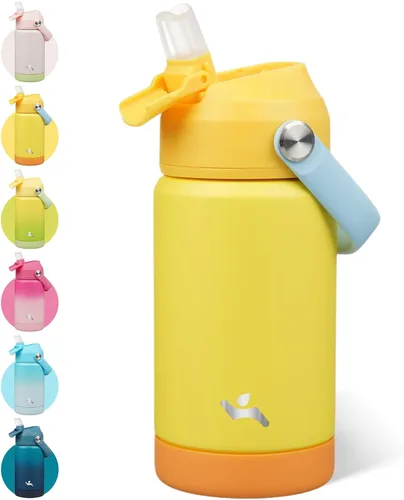 Vista 31 de Konokyo - Botella de agua deportiva aislada de acero inoxidable de 18 onzas con tapa con popote Black; BPA-free, leak-proof sports bottle with