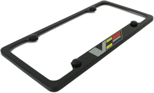 Vista 2 de License Frame Inc. Cadillac V-Series - Soporte de marco de matrícula grabado en la parte inferior de metal negro Negro/UF2H