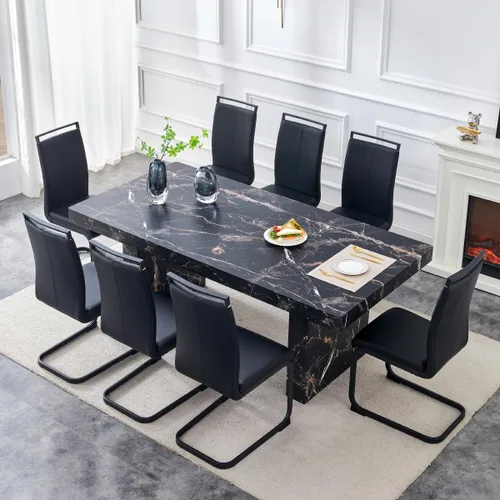 Vista 17 de gopop Mesa de comedor de mármol de 63 pulgadas, tablero de mesa de comedor MDF con patrón de mármol y base para cocina y comedor.