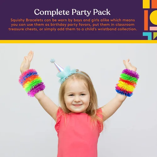Vista 5 de Special Supplies Pulseras de banda esponjosas para niños, paquete de 6, juguetes sensoriales flexibles y elásticos, silicona táctil al tacto
