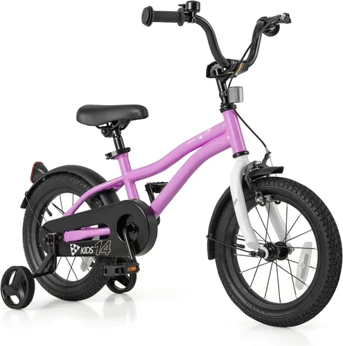 Vista 13 de BABY JOY Bicicleta deportiva de 12, 14, 16, 18 pulgadas, con ruedas de entrenamiento, asiento ajustable, freno de mano y freno de posavasos
