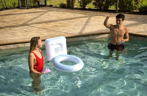 Vista 4 de Juego de lanzamiento de caca de unicornio, divertido juguete inflable para piscina con 6 bolas de emoji de caca de arcoíris, gran juego