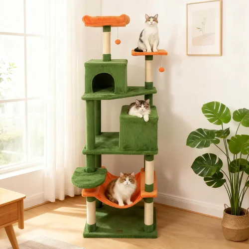 Vista 8 de DORTALA Árbol moderno para gatos de 75 pulgadas de alto, torre para gatos de varios niveles con condominios grandes, postes rascadores de sisal