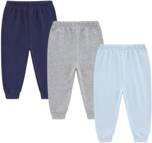 Vista 9 de Conjunto de leggings para bebé recién nacido, conjunto de canastilla para bebé niño y niña Paquete de 3 (gris+azul+bronceado)