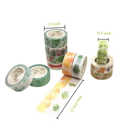 Vista 2 de VIVIQUEN Juego de cinta washi floral para suculentas, cinta decorativa de animales lindos para diario, álbumes de recortes, manualidades, envoltura