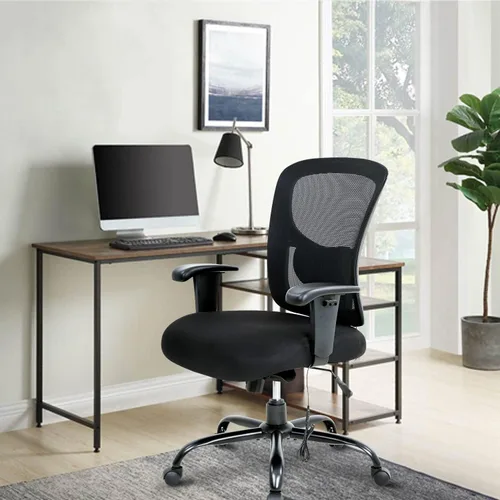 Vista 2 de Silla de oficina grande y alta para personas pesadas, silla de escritorio de computadora de 400 libras, asiento extra ancho, brazos ajustables Negro
