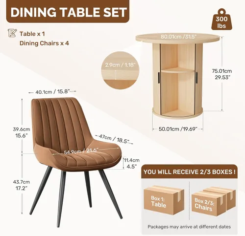 Vista 71 de Miereirl Moderno juego de comedor de 5 piezas para mesa redonda de madera de 4,31.5 pulgadas con estante de almacenamiento semiabierto y puerta