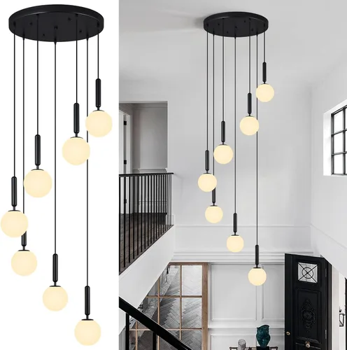 Vista 20 de Lámpara Colgante Negra Moderna Accesorio de Luz Colgante para Isla de Cocina de Mediados de Siglo con Lámpara Colgante de Globo Iluminación Colgante