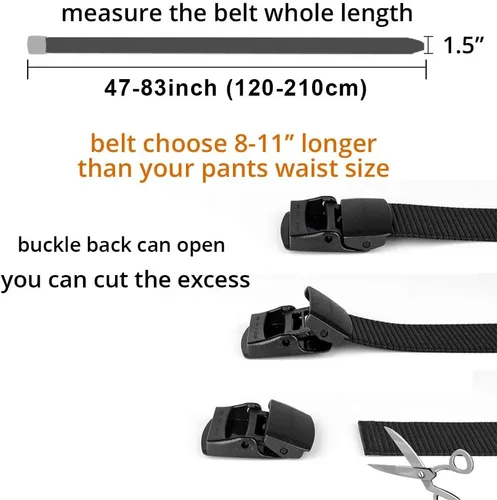 Vista 5 de Cinturón de hebilla de plástico táctico militar de nailon negro para hombre de talla grande 47-83inch