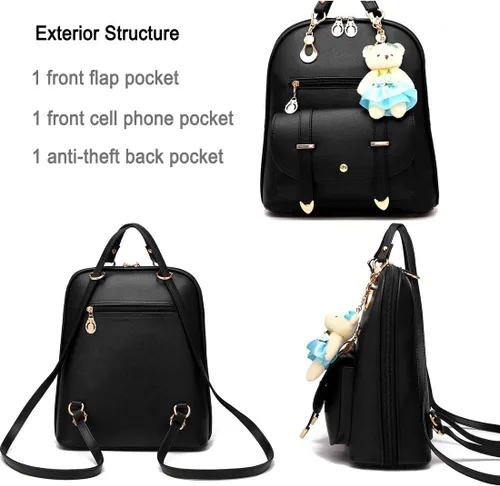 Vista 4 de Mochila de cuero para niñas, pequeña, para adolescentes, a la moda, acolchada, tamaño pequeño, para el hombro
