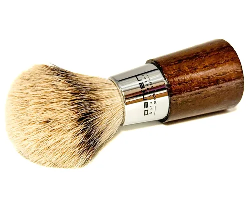 Vista 3 de Parker - Brocha de afeitar hecha a mano, 100% de 3 bandas con mango de tejón plateado de nogal y cromo, incluye soporte para cepillo Premium