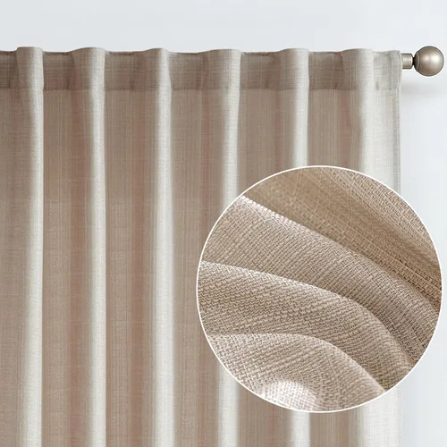 Vista 21 de JINCHAN Cortinas de lino beige para sala de estar y dormitorio, cortinas texturizadas de 63 pulgadas de largo, cortinas de estilo rústico de tejido