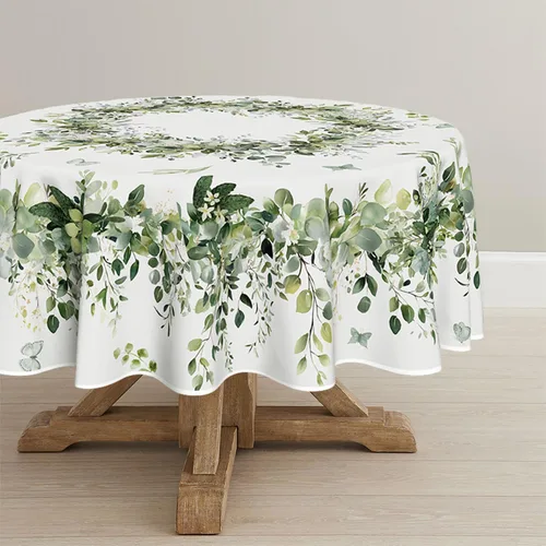 Vista 12 de Horaldaily Mantel de primavera rectangular de 52 x 70 pulgadas, mantel floral de eucalipto azul para decoración de fiestas, pícnic, cenas