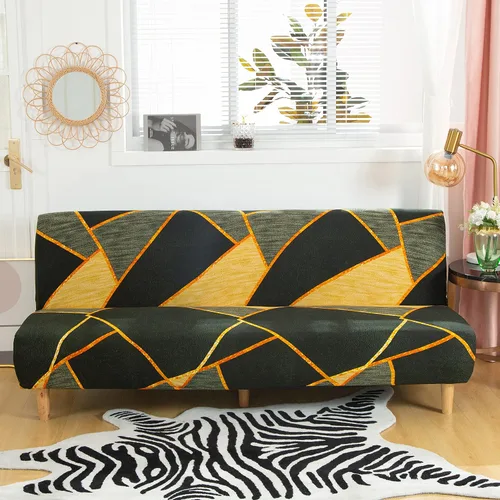 Vista 25 de LiveGo Fundas para futón sin brazos, funda elástica plegable para sofá cama con parte inferior elástica, funda de sofá ajustable estampada, Negro
