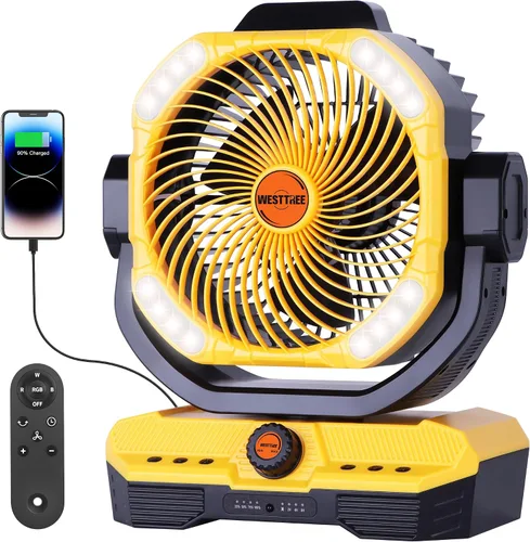Vista 8 de WESTTREE - Ventilador de 45000 mAh, potente flujo de aire, funciona con pilas, ventilador de exterior para dormitorio, silencioso y oscilante