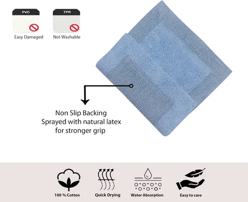 Vista 8 de Home Weavers Luxury Collection 100% Cotton Reversible Bathroom Rugs Set, Washable Rug, Soft Cotton Extra Soft and Absorbent Bath Rug, Kitchen Mat, 2