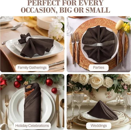 Vista 4 de Ultimate Textile -1 docena - Reversible Shantung Satin - Majestic - Servilletas de tela Majestic de 17 x 17 pulgadas color marrón chocolate