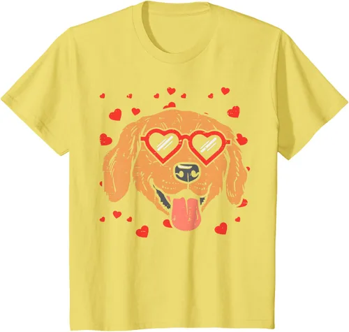 Vista 89 de Golden Retriever cara corazón gafas día de San Valentín perro regalo camiseta Negro