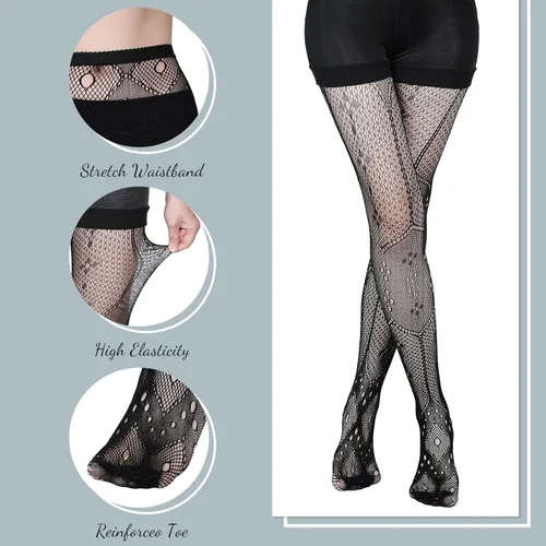 Vista 2 de SATINIOR 4 Pcs Halloween Fishnet Tights Fishnet Thigh High Stockings Goth Skull Stocking for Women