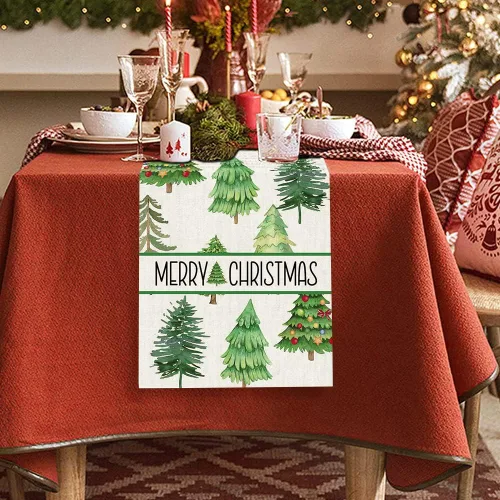Vista 5 de OTOSTAR Camino de mesa de árbol de Navidad, Navidad, Navidad, Navidad, Navidad, caminos de mesa de cocina, comedor, decoración de mesa de lino