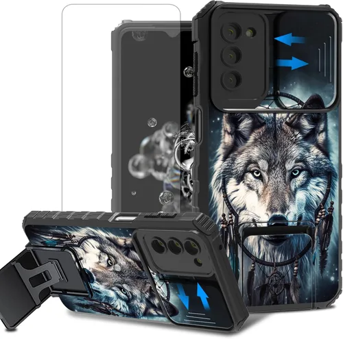 Vista 64 de Funda para teléfono Samsung Galaxy A15 5G con protector de pantalla con cubierta deslizante para cámara y soporte de doble capa híbrida resistente a
