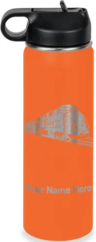 Vista 31 de LaserGram Botella de agua personalizada, tren de carga, acero inoxidable de doble pared aislada al vacío con popote superior, regalo grabado